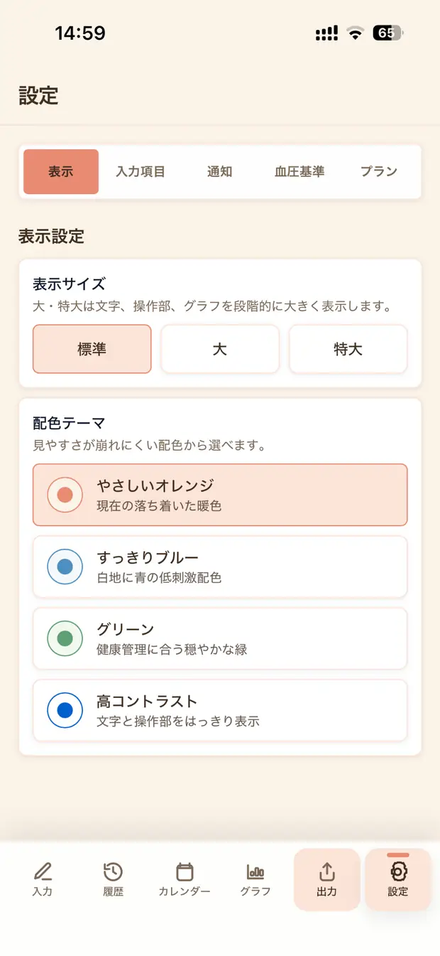 標準サイズの表示画面
