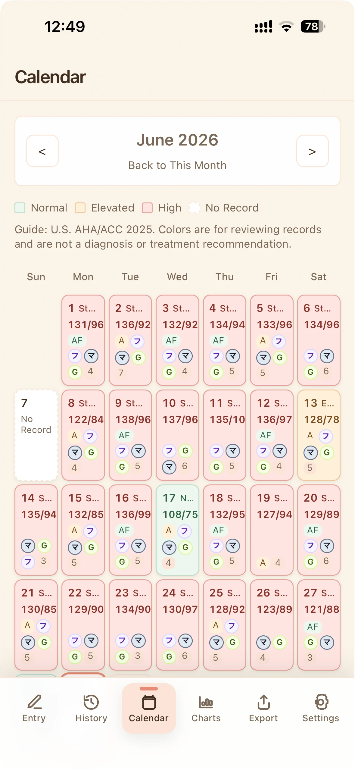 Calendar screen