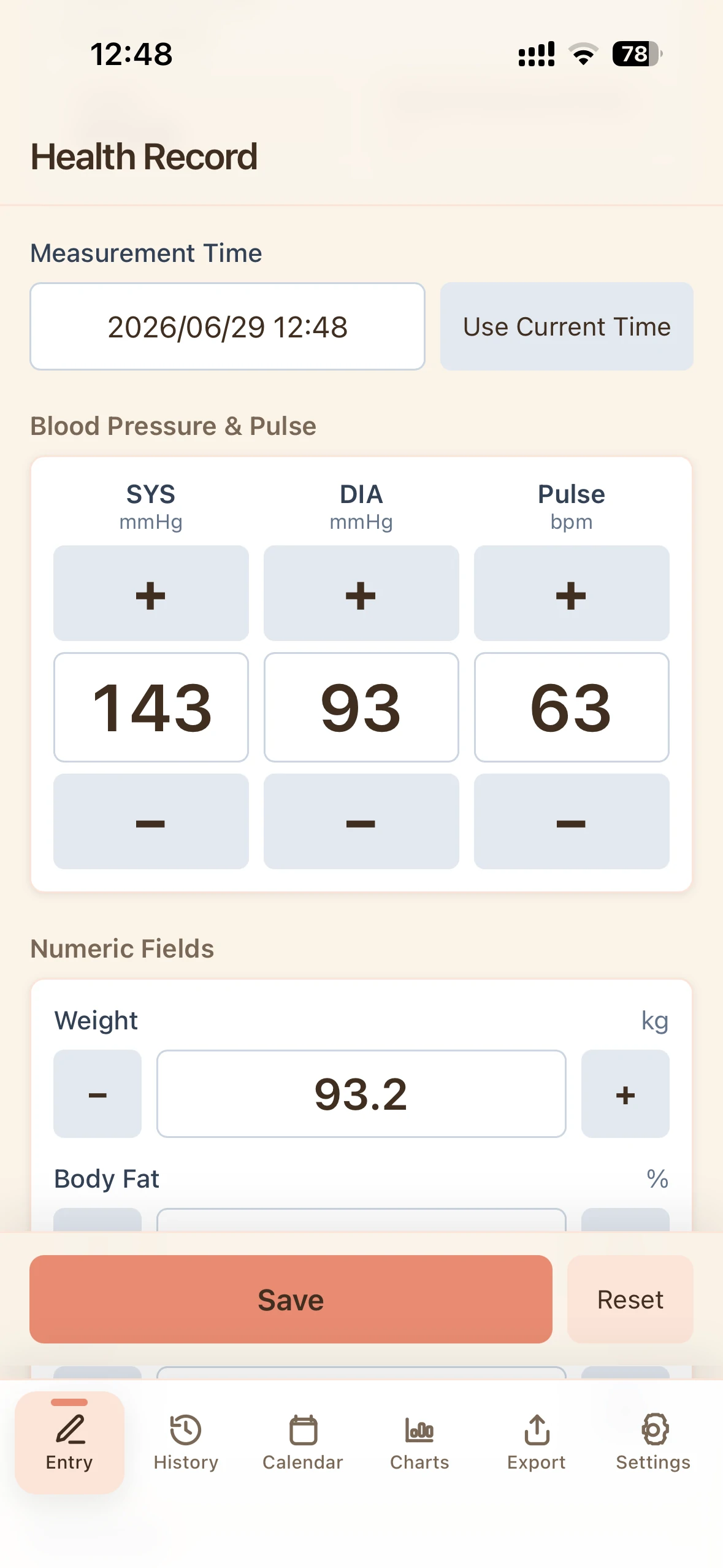 396Health input screen