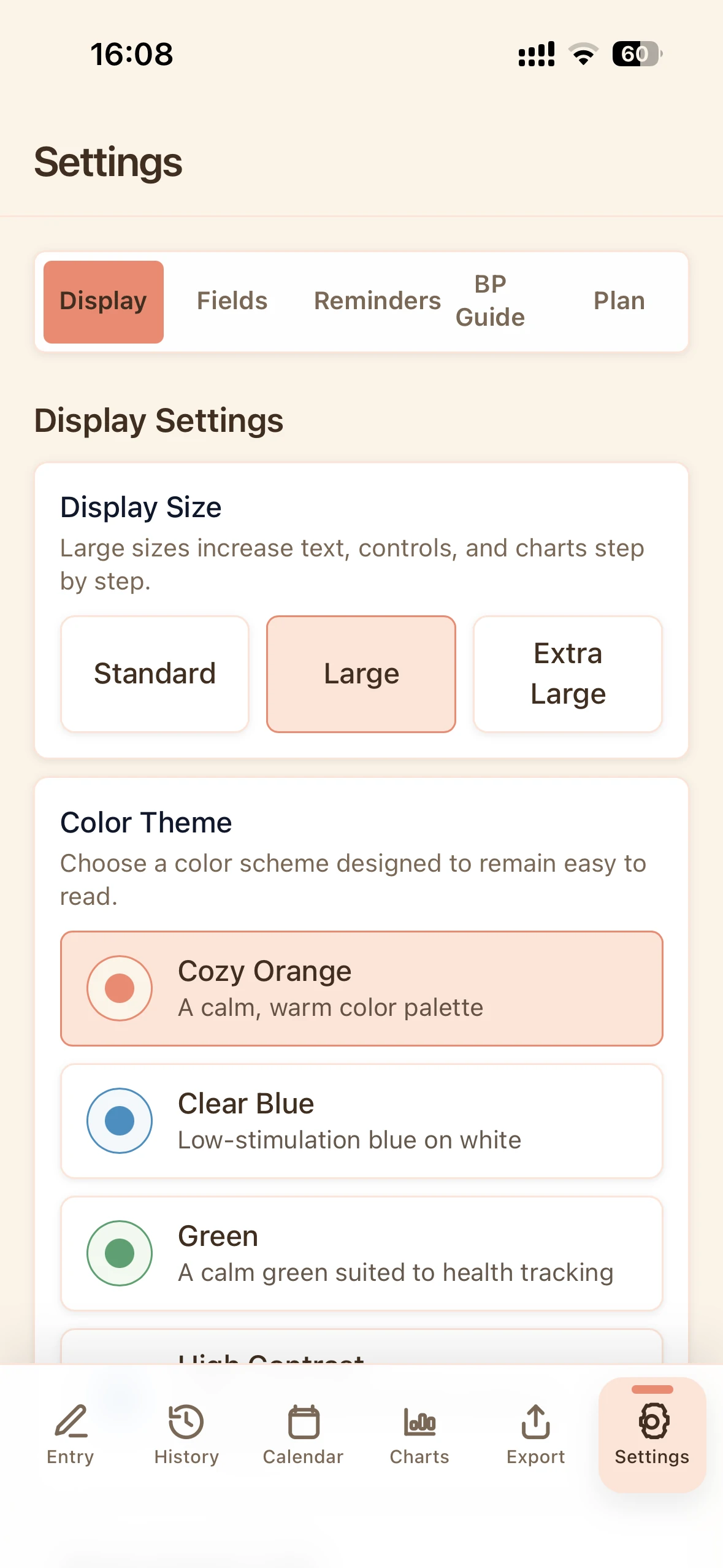 Large text size screen