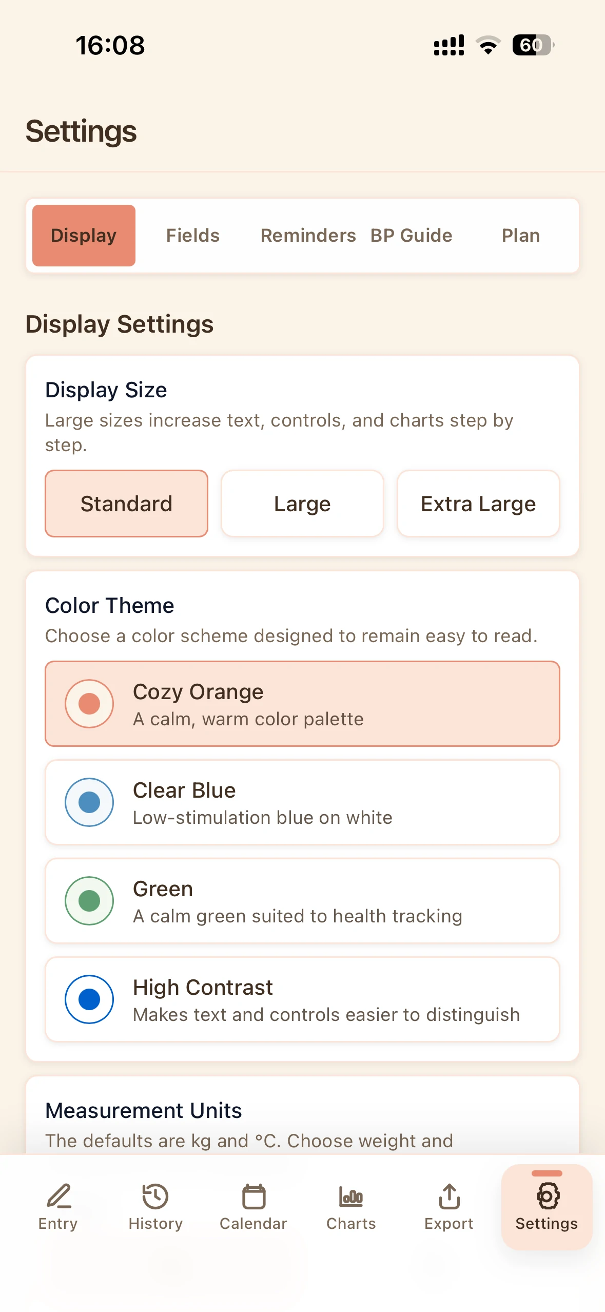 Standard text size screen