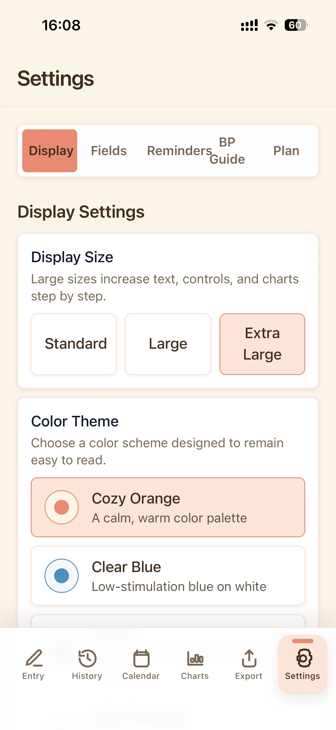 Extra large text size screen